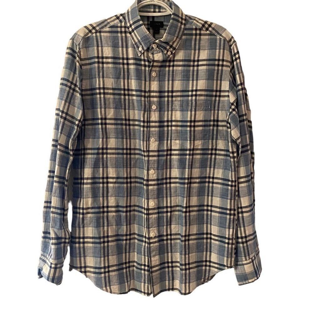J. Crew‎ Irish Linen Long Sleeve Blue Plaid Button Down Shirt
